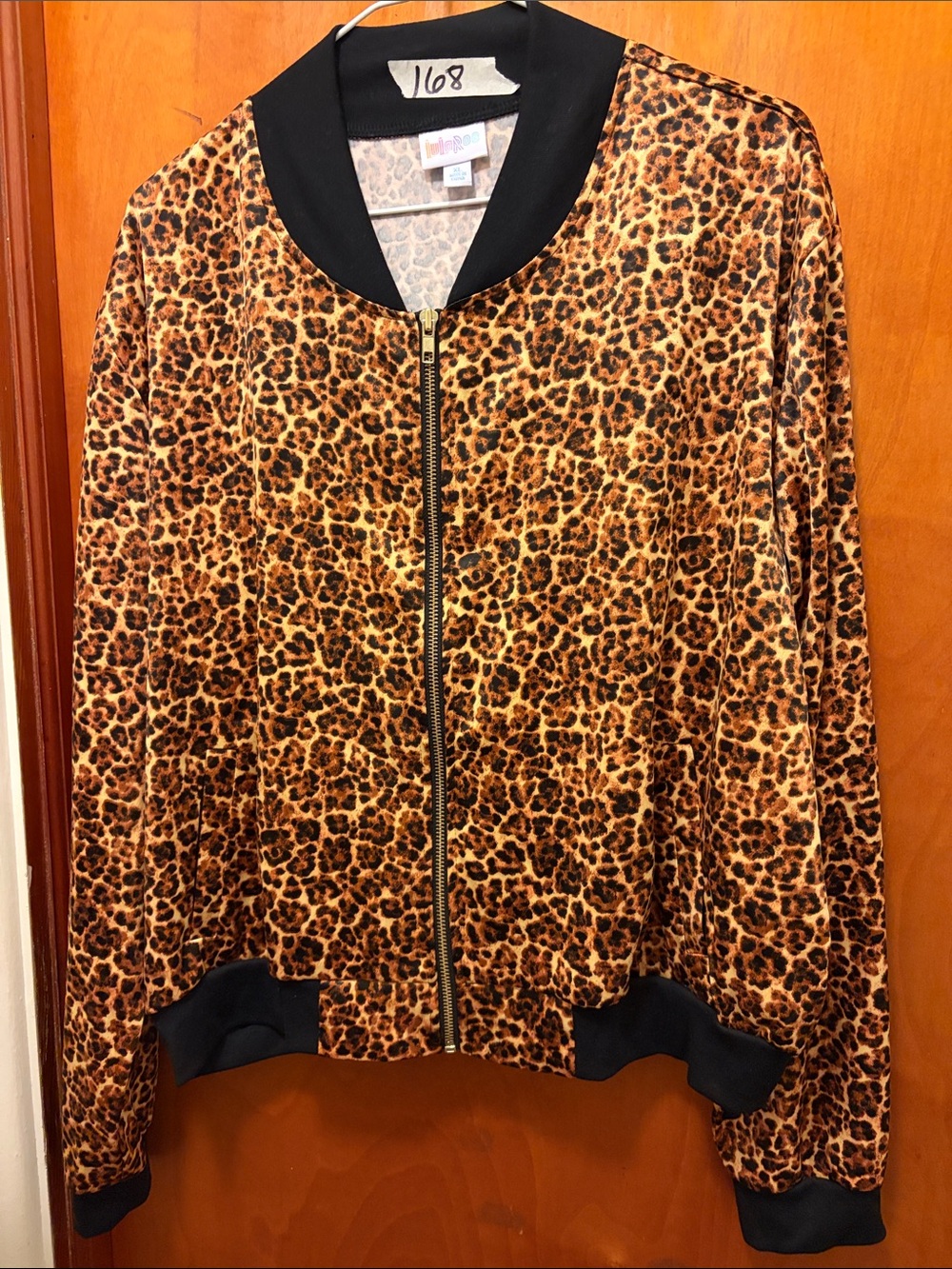 LuLaRoe Leopard Print Bomber Jacket in Tan and Black